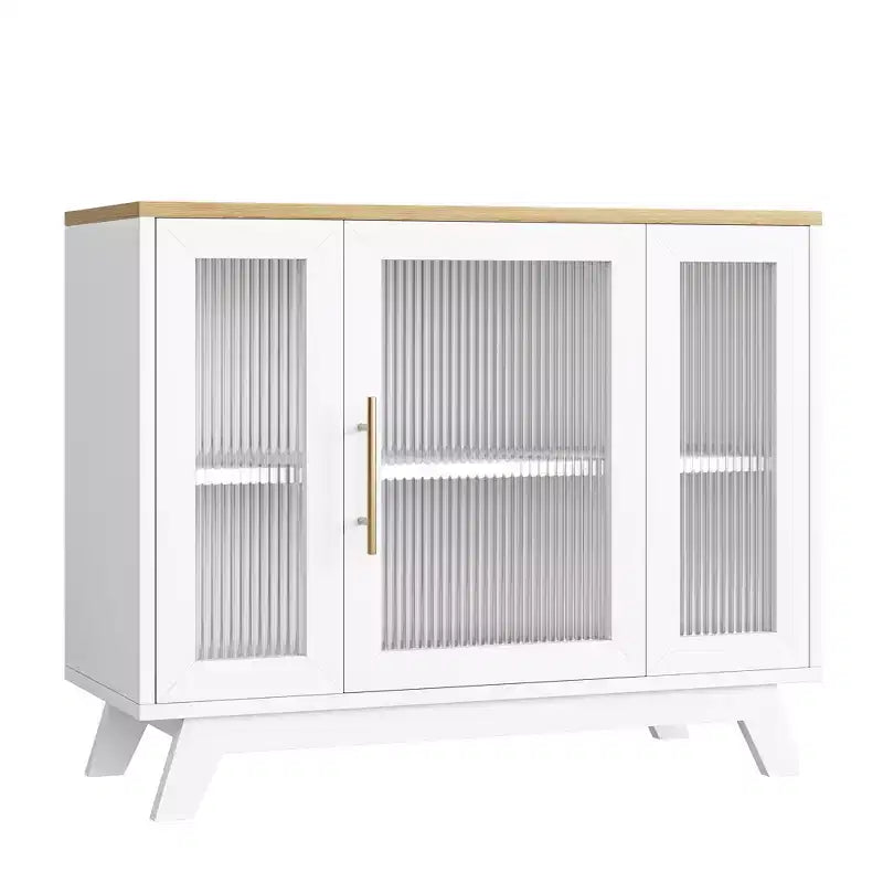 Buffet Cabinet with Storage, 36 Sideboard Cabinet with Fluted Glass Door, Retro Coffee Bar Station with Adjustable Shelf, Natural