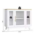 Meuble Buffet avec Rangement, Buffet 36" avec Porte en Verre Cannelé, Station de Café Rétro avec Étagère Réglable, Naturel