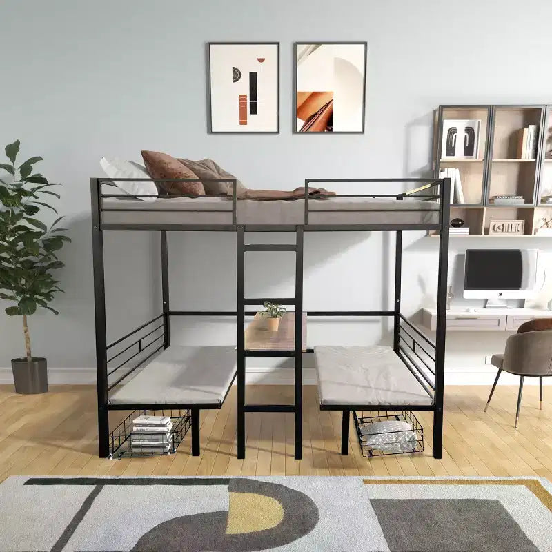Okak Convertible Twin Over Twin/Full Over Full Loft Bed with Desk,Metal Bunk Beds That Transform into Study Space,Sturdy Loft Bed for Kids,Teens
