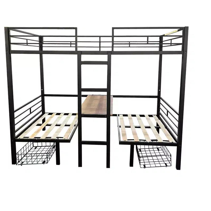 Lit superposé convertible double/grand format avec bureau, lits superposés en métal qui se transforment en espace d'étude, lit mezzanine robuste pour enfants et adolescents