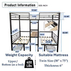 Lit superposé convertible double/grand format avec bureau, lits superposés en métal qui se transforment en espace d'étude, lit mezzanine robuste pour enfants et adolescents
