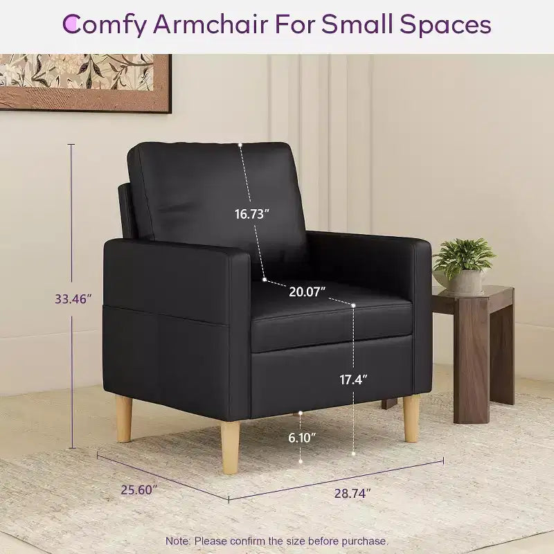 Canapé causeuse en simili cuir noir de 66 po avec port USB, canapé 2 places capitonné de style moderne du milieu du siècle avec 2 chaises pour petit espace, appartement, dortoir