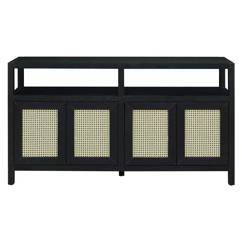 Meuble de rangement buffet en rotin style bohème avec cadre en bois massif