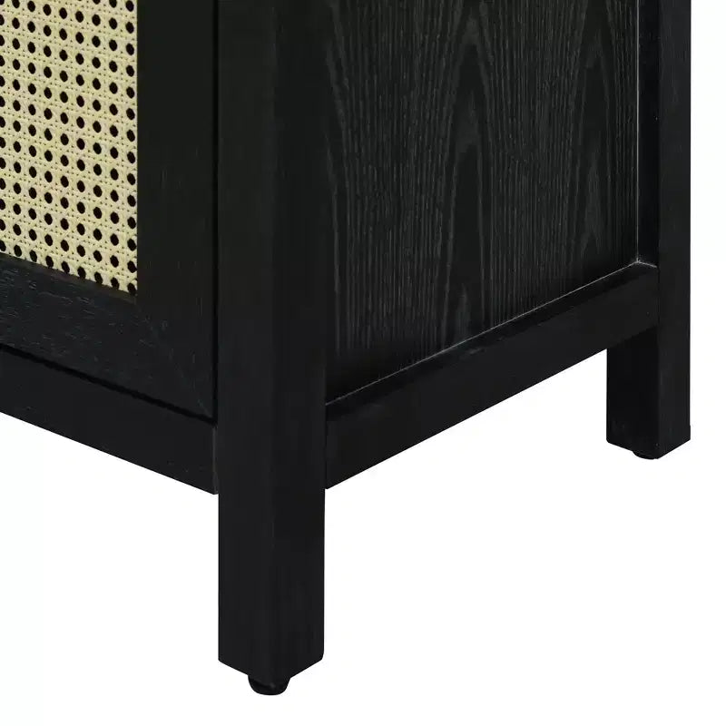 Meuble de rangement buffet en rotin style bohème avec cadre en bois massif