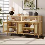 Meuble de rangement buffet en rotin style bohème avec cadre en bois massif