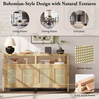 Meuble de rangement buffet en rotin style bohème avec cadre en bois massif