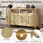 Meuble de rangement buffet en rotin style bohème avec cadre en bois massif