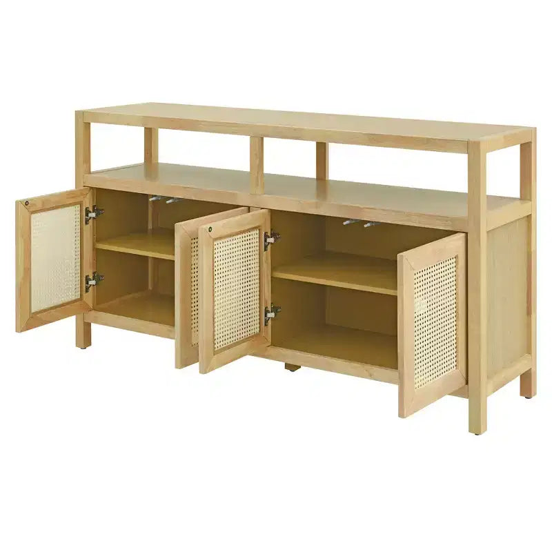 Meuble de rangement buffet en rotin style bohème avec cadre en bois massif