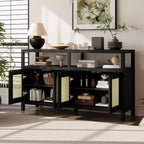 Meuble de rangement buffet en rotin style bohème avec cadre en bois massif