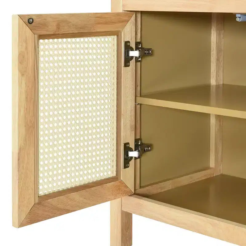 Meuble de rangement buffet en rotin style bohème avec cadre en bois massif