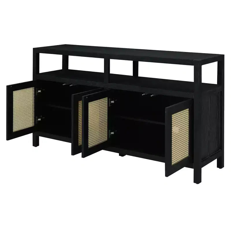 Meuble de rangement buffet en rotin style bohème avec cadre en bois massif
