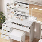 Coiffeuse avec lumières LED, Coiffeuse avec miroir coulissant, Table de maquillage avec tiroirs