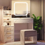 Coiffeuse avec lumières LED, Coiffeuse avec miroir coulissant, Table de maquillage avec tiroirs