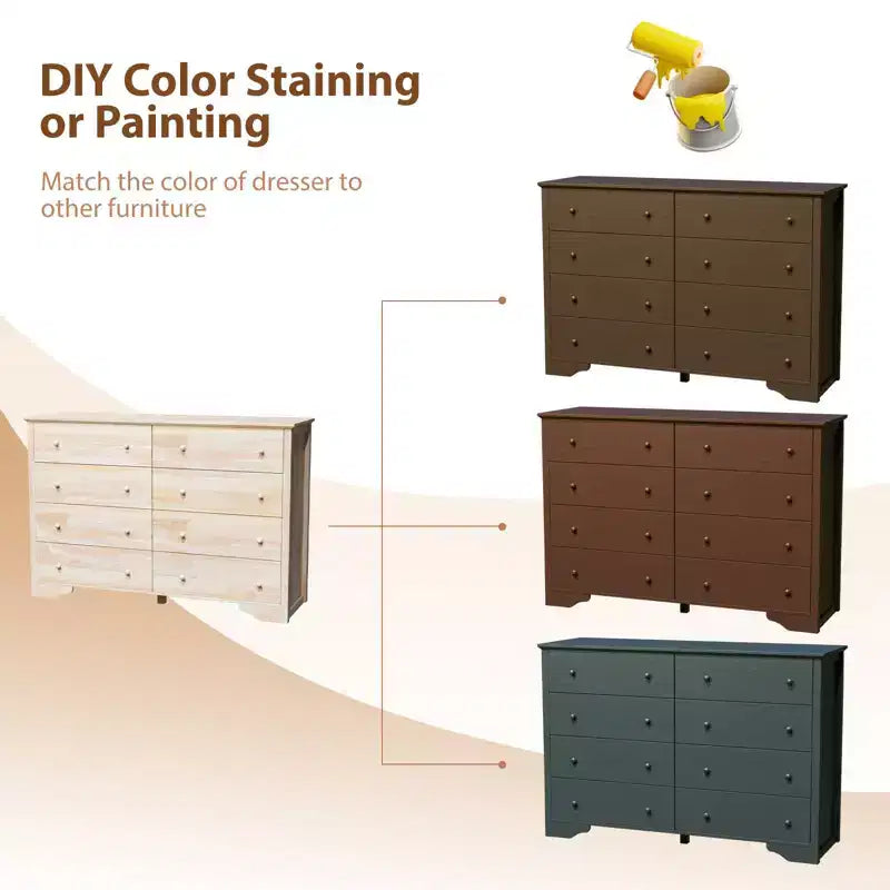 Commode 8 tiroirs en MDF marron de 140 cm de large
