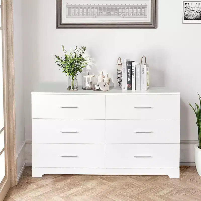 Commode 6 tiroirs en panneaux de particules blancs de 120 cm de large