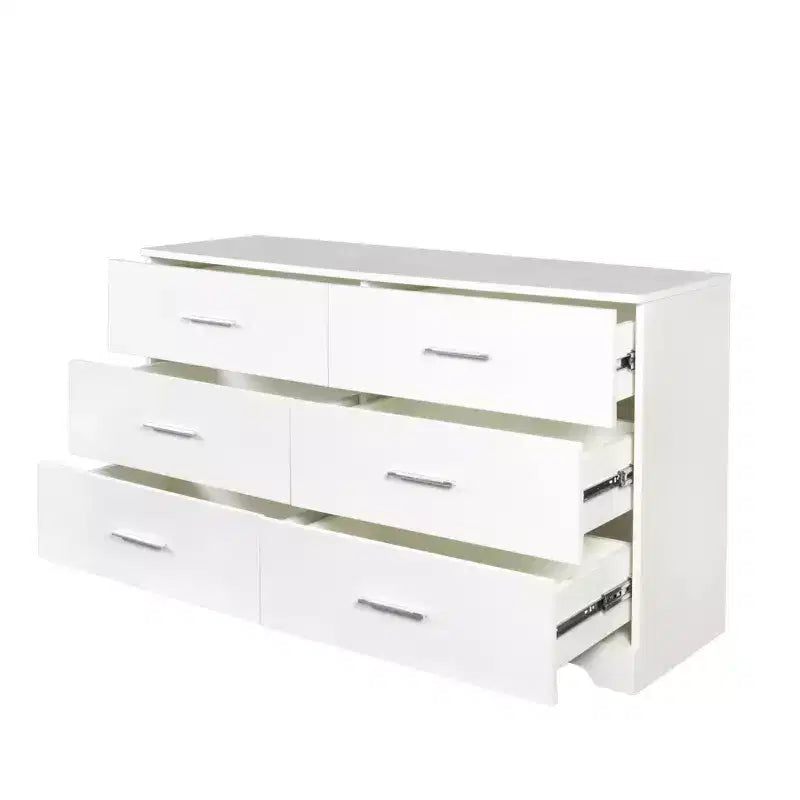 Commode 6 tiroirs en panneaux de particules blancs de 120 cm de large