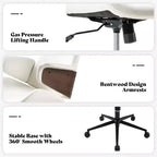 Chaise de bureau à roulettes, fauteuil pivotant en cuir PU, accoudoirs en bois courbé, réglable en hauteur