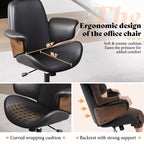 Chaise de bureau à roulettes, fauteuil pivotant en cuir PU, accoudoirs en bois courbé, réglable en hauteur