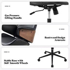 Chaise de bureau à roulettes, fauteuil pivotant en cuir PU, accoudoirs en bois courbé, réglable en hauteur