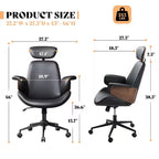 Chaise de bureau à roulettes, fauteuil pivotant en cuir PU, accoudoirs en bois courbé, réglable en hauteur