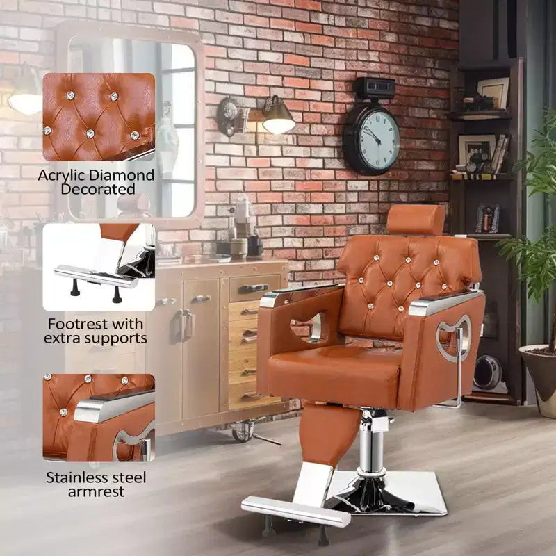 Fauteuil de coiffure inclinable multi-usage robuste avec appui-tête marron