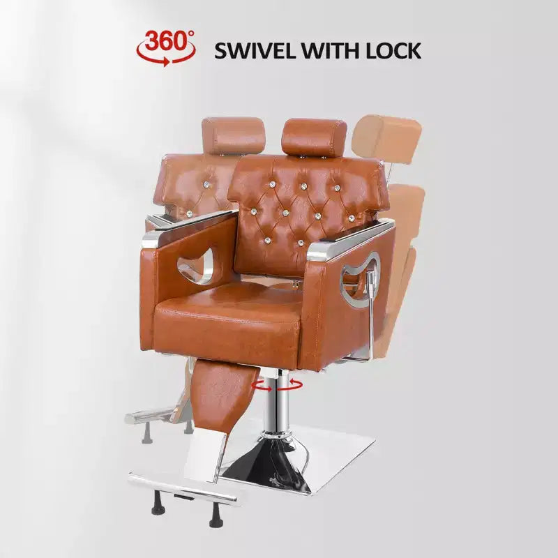 Fauteuil de coiffure inclinable multi-usage robuste avec appui-tête marron