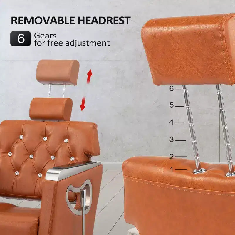 Fauteuil de coiffure inclinable multi-usage robuste avec appui-tête marron
