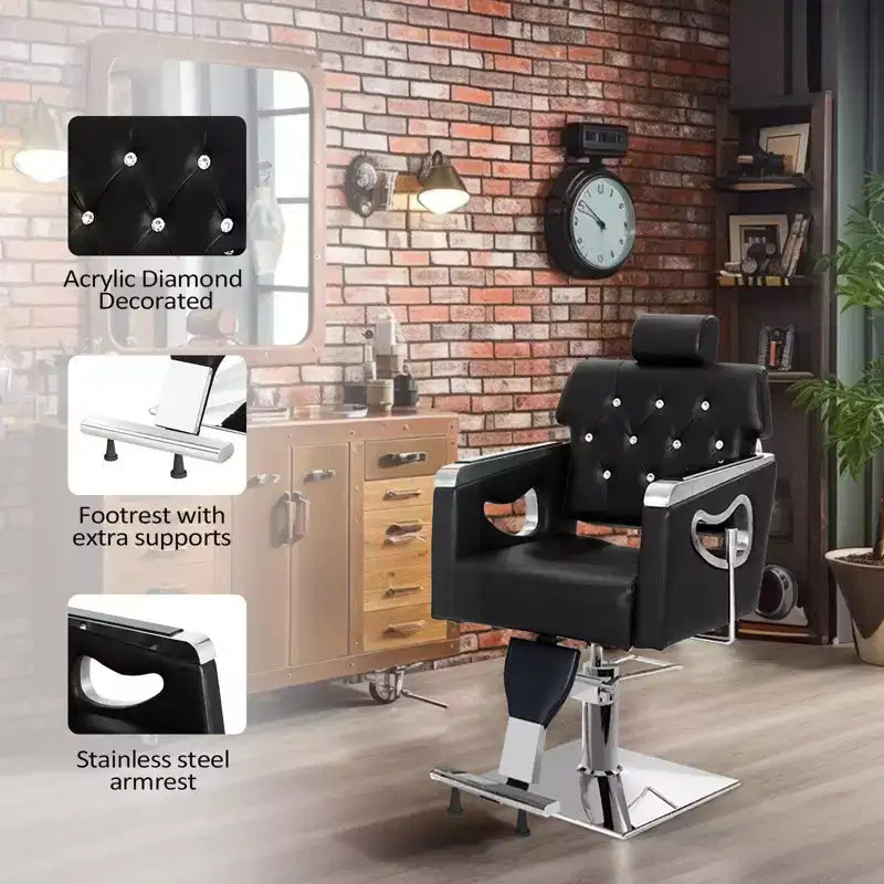 Fauteuil de coiffure inclinable multi-usage robuste avec appui-tête marron