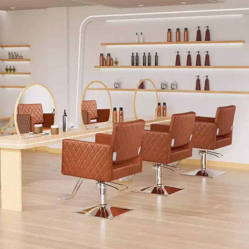Fauteuil de salon de coiffure professionnel marron avec siège large et hydraulique robuste