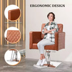 Fauteuil de salon de coiffure professionnel marron avec siège large et hydraulique robuste