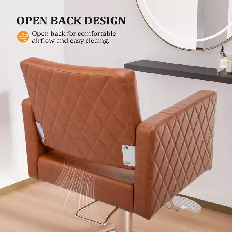 Fauteuil de salon de coiffure professionnel marron avec siège large et hydraulique robuste