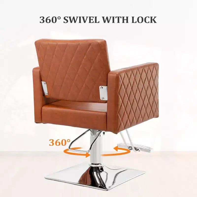 Fauteuil de salon de coiffure professionnel marron avec siège large et hydraulique robuste