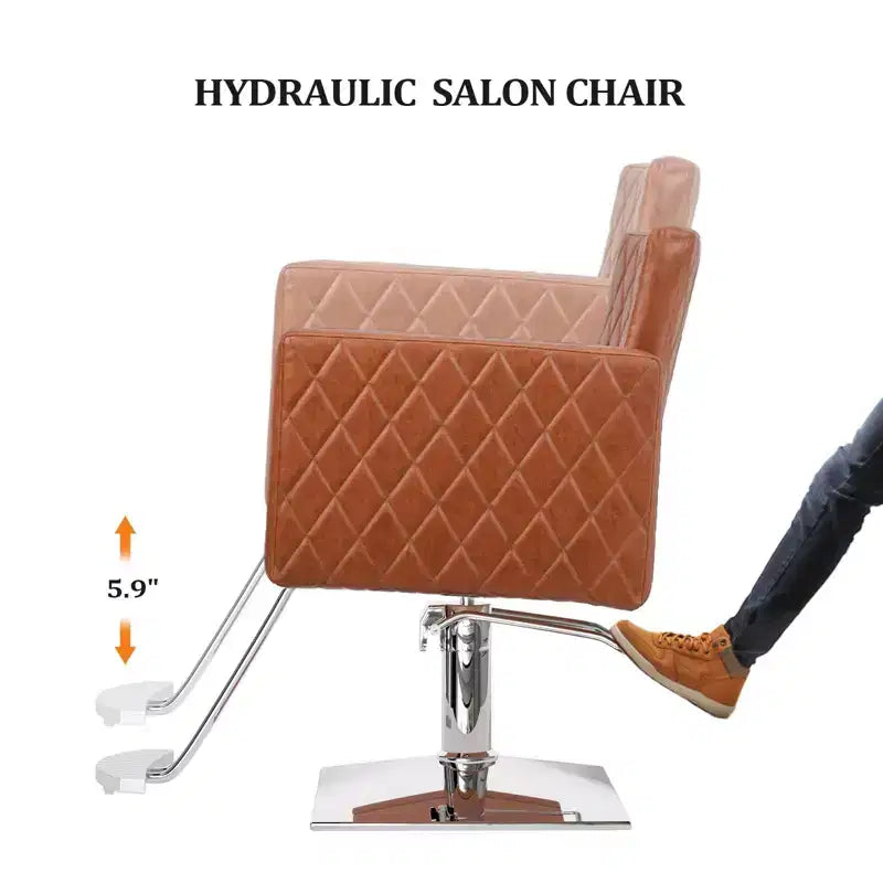 Fauteuil de salon de coiffure professionnel marron avec siège large et hydraulique robuste