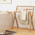 Porte-serviettes autoportant pliable en bois de teck avec 3 barres transversales de suspension