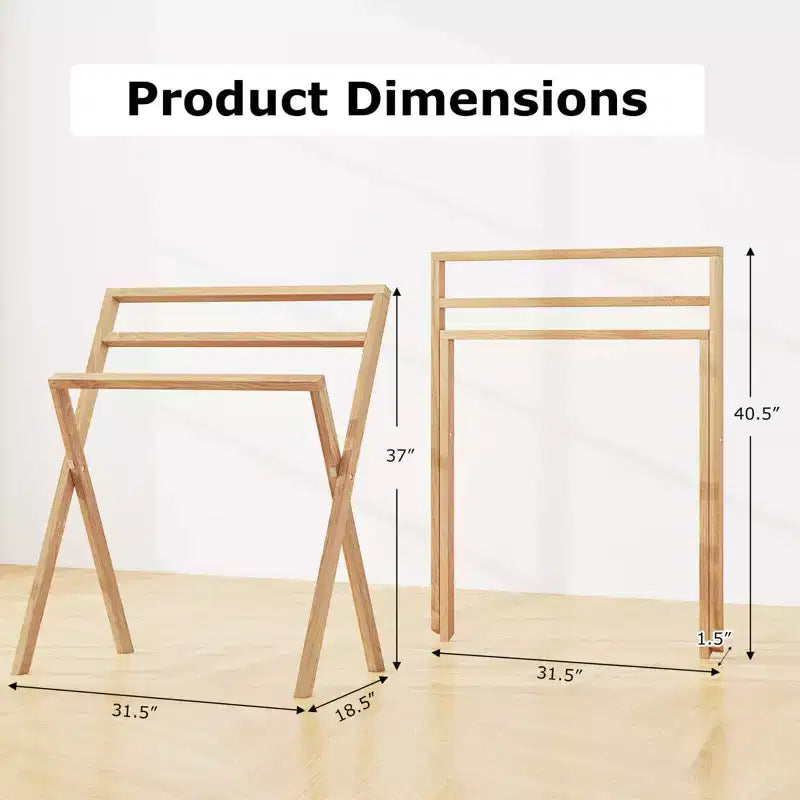 Porte-serviettes autoportant pliable en bois de teck avec 3 barres transversales de suspension