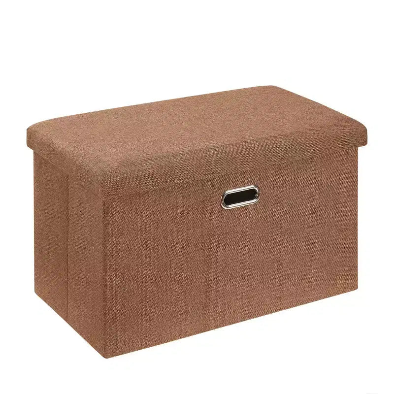 VECELO Folding Storage Ottoman Bench, End of Bed Linen Fabric Foot Rest Stool with Padded Seat, Large Footstool for Bedroom or Living Room