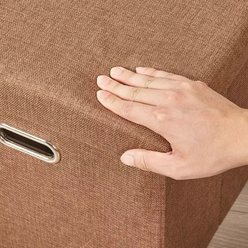 Banc coffre de rangement pliable, bout de lit en tissu de lin, repose-pieds avec siège rembourré, grand pouf pour chambre ou salon