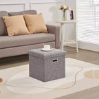 Banc coffre de rangement pliable, bout de lit en tissu de lin, repose-pieds avec siège rembourré, grand pouf pour chambre ou salon