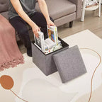 Banc coffre de rangement pliable, bout de lit en tissu de lin, repose-pieds avec siège rembourré, grand pouf pour chambre ou salon