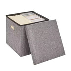Banc coffre de rangement pliable, bout de lit en tissu de lin, repose-pieds avec siège rembourré, grand pouf pour chambre ou salon