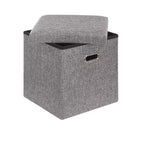 Banc coffre de rangement pliable, bout de lit en tissu de lin, repose-pieds avec siège rembourré, grand pouf pour chambre ou salon