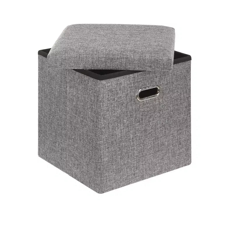Banc coffre de rangement pliable, bout de lit en tissu de lin, repose-pieds avec siège rembourré, grand pouf pour chambre ou salon