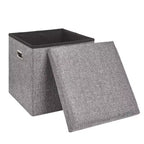 Banc coffre de rangement pliable, bout de lit en tissu de lin, repose-pieds avec siège rembourré, grand pouf pour chambre ou salon