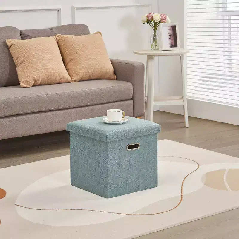Banc coffre de rangement pliable, bout de lit en tissu de lin, repose-pieds avec siège rembourré, grand pouf pour chambre ou salon