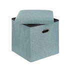 Banc coffre de rangement pliable, bout de lit en tissu de lin, repose-pieds avec siège rembourré, grand pouf pour chambre ou salon