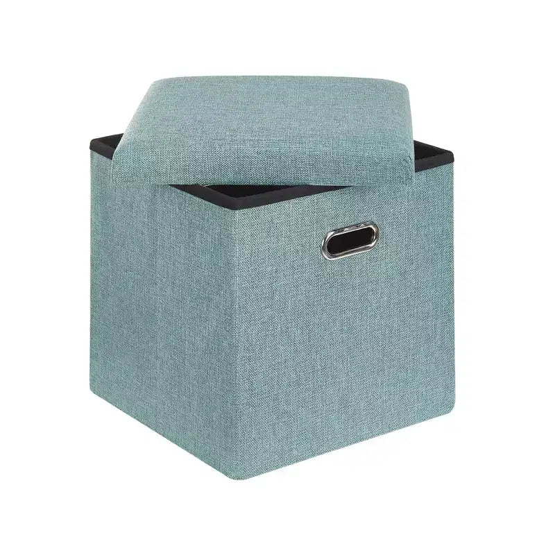Banc coffre de rangement pliable, bout de lit en tissu de lin, repose-pieds avec siège rembourré, grand pouf pour chambre ou salon
