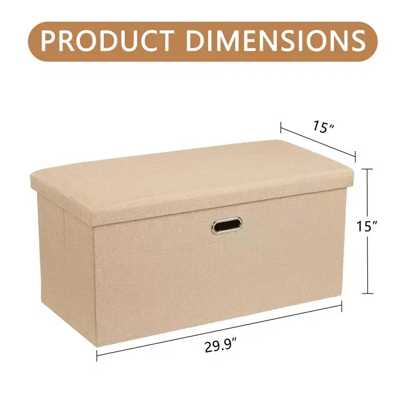 Banc coffre de rangement pliable, bout de lit en tissu de lin, repose-pieds avec siège rembourré, grand pouf pour chambre ou salon