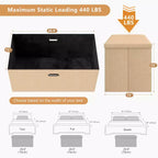 Banc coffre de rangement pliable, bout de lit en tissu de lin, repose-pieds avec siège rembourré, grand pouf pour chambre ou salon
