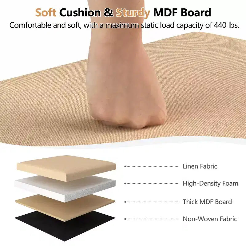 Banc coffre de rangement pliable, bout de lit en tissu de lin, repose-pieds avec siège rembourré, grand pouf pour chambre ou salon