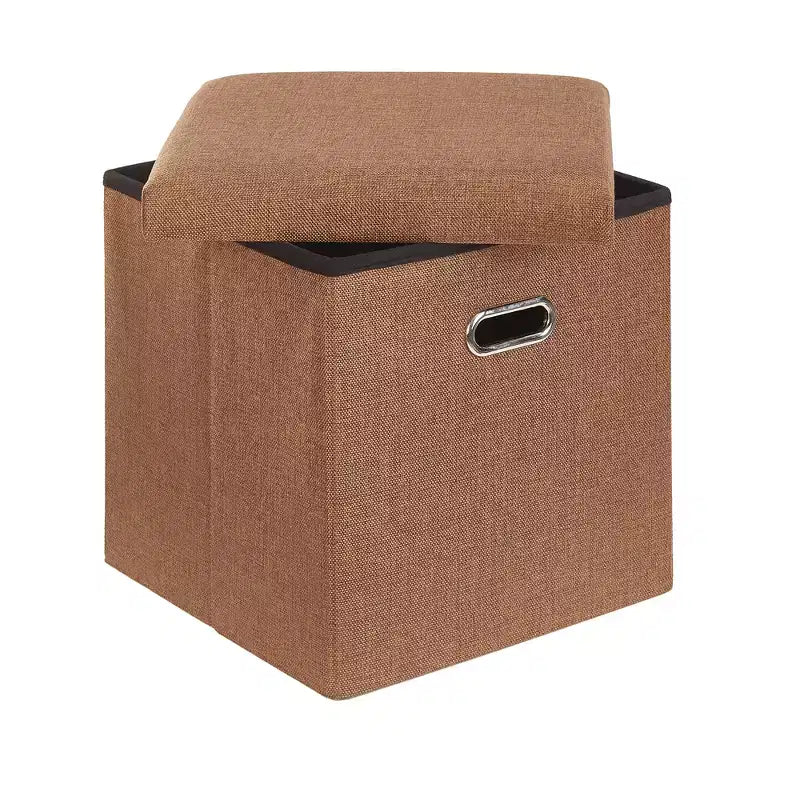 Banc coffre de rangement pliable, bout de lit en tissu de lin, repose-pieds avec siège rembourré, grand pouf pour chambre ou salon